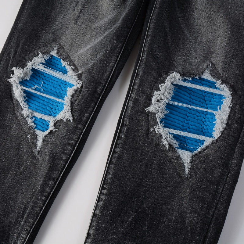 ELECTRIC BLUE PATCH BIKER DENIM