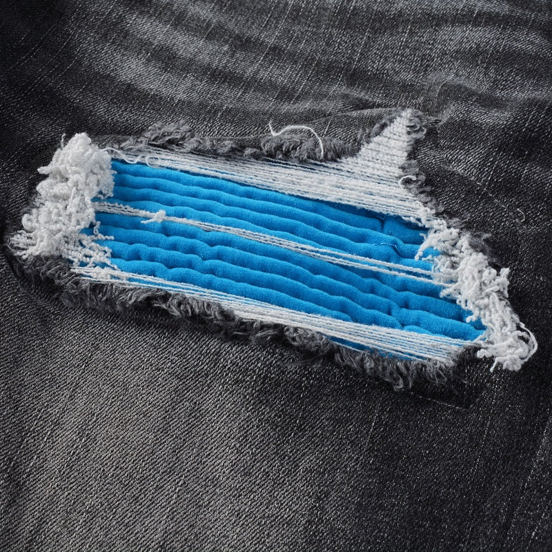 ELECTRIC BLUE PATCH BIKER DENIM